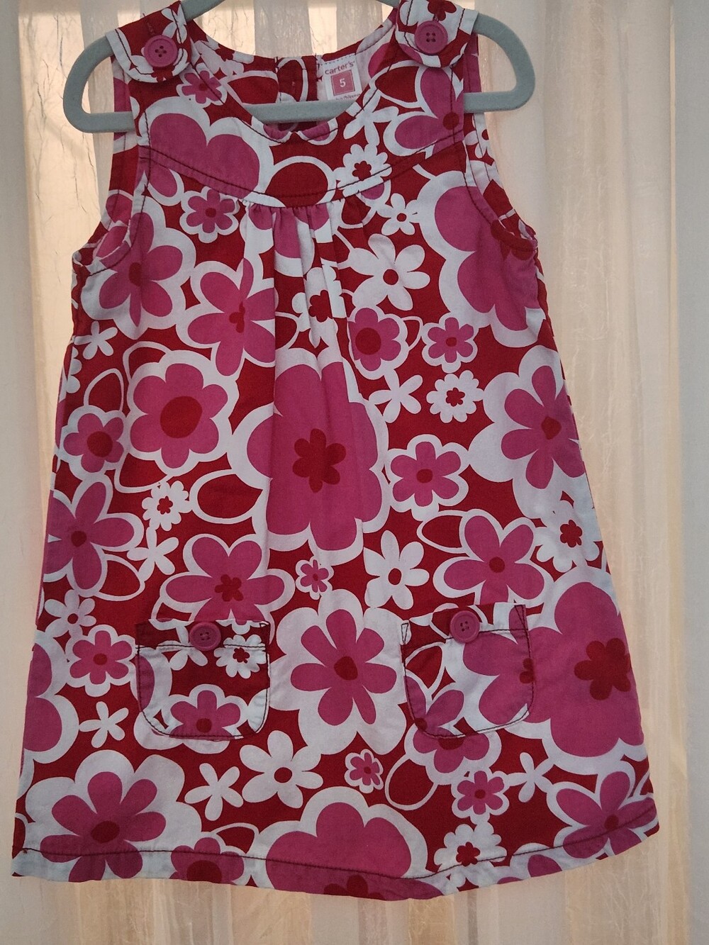 Carter's Pink and Red Floral Sleeveless Dress, Sz-5, GPreLC